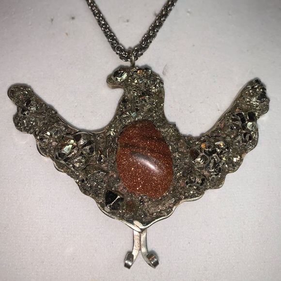 Gifts of Magi/Fora da Lei Jewelry - Phoenix Sun stone, Pyrite, German Silver necklace.